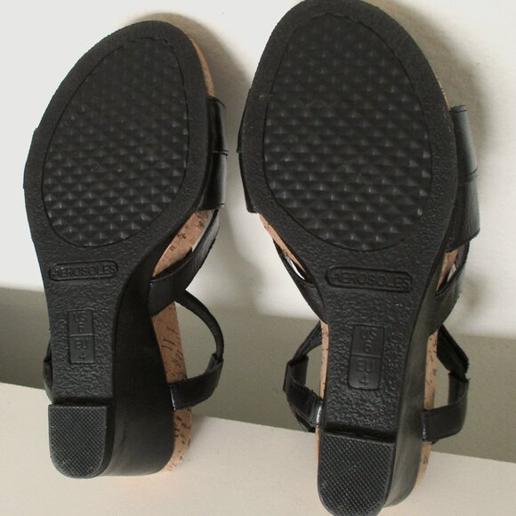 Aerosoles "Wonderplush" Womens Black Ankle-strap Slide w/3.5" Wedge Heel-Size 6M - Picture 9 of 9